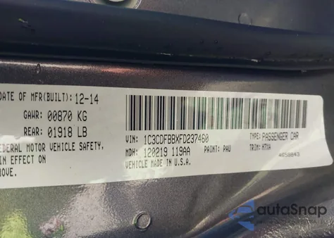 2015 Dodge Dart Sxt from USA, damaged, VIN 1C3CDFBBXFD237460